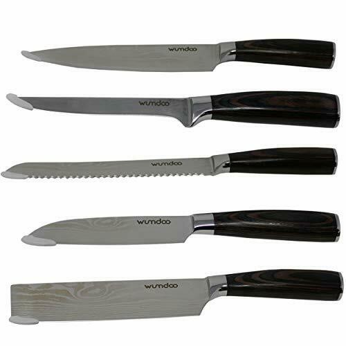 WUMDOO Profi-Messer-Set im Damast Design, 5 Teilig für die Küche ca. 23-32 cm lang | Küchenmesser Pr